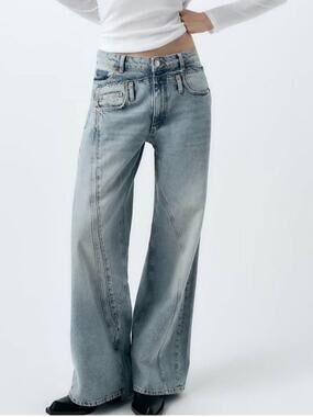 Zara deconstructed high rise wide leg jeans size 6